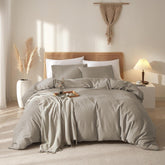 100% Linen Duvet Cover, Pure French Flax Linen Duvet Cover - Grey 3 Pieces (1 Duvet Cover 2 Pillowcases)
