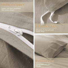 100% Linen Duvet Cover, Pure French Flax Linen Duvet Cover - Grey 3 Pieces (1 Duvet Cover 2 Pillowcases)