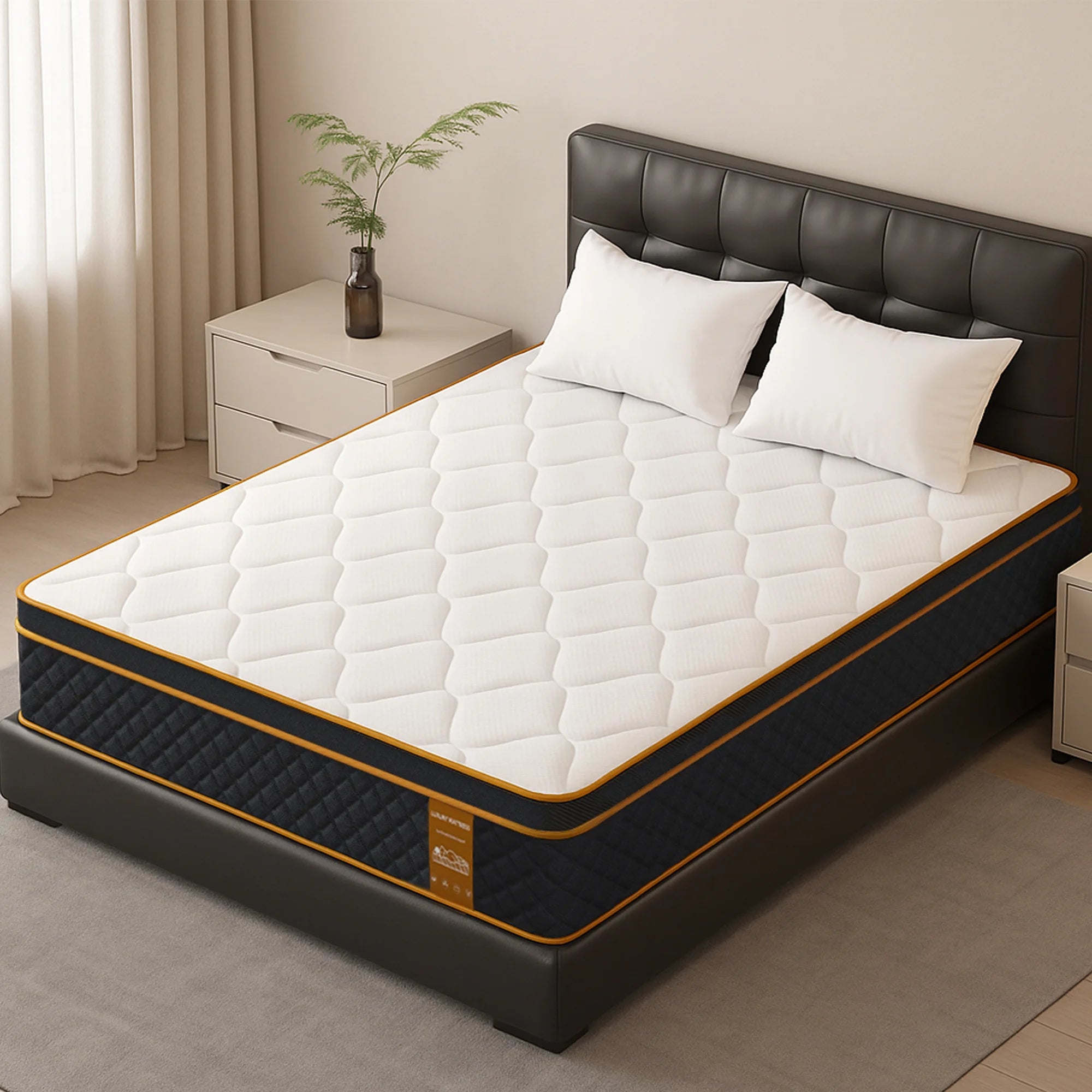 Gibaha Mattress, Hybrid Mattress in a Box, Gel Memory Foam with Pocket Spring, Pressure Relief, Medium Firm