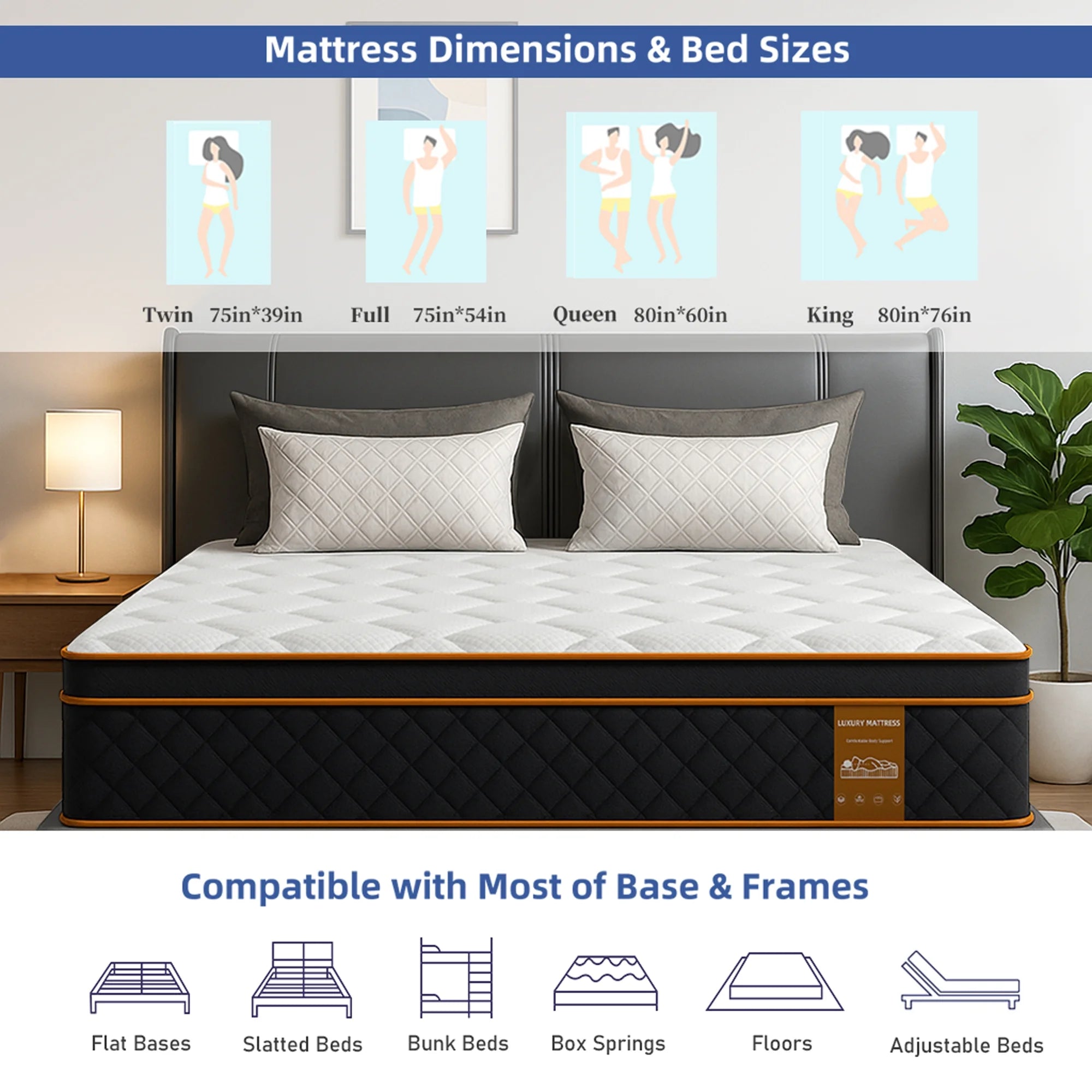 Gibaha Mattress, Hybrid Mattress in a Box, Gel Memory Foam with Pocket Spring, Pressure Relief, Medium Firm
