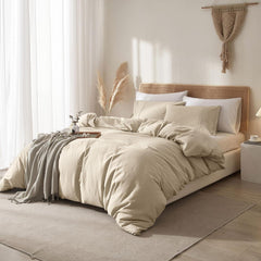 100% Linen Duvet Cover, Pure French Flax Linen Duvet Cover - Nature Linen 3 Pieces (1 Duvet Cover 2 Pillowcases)