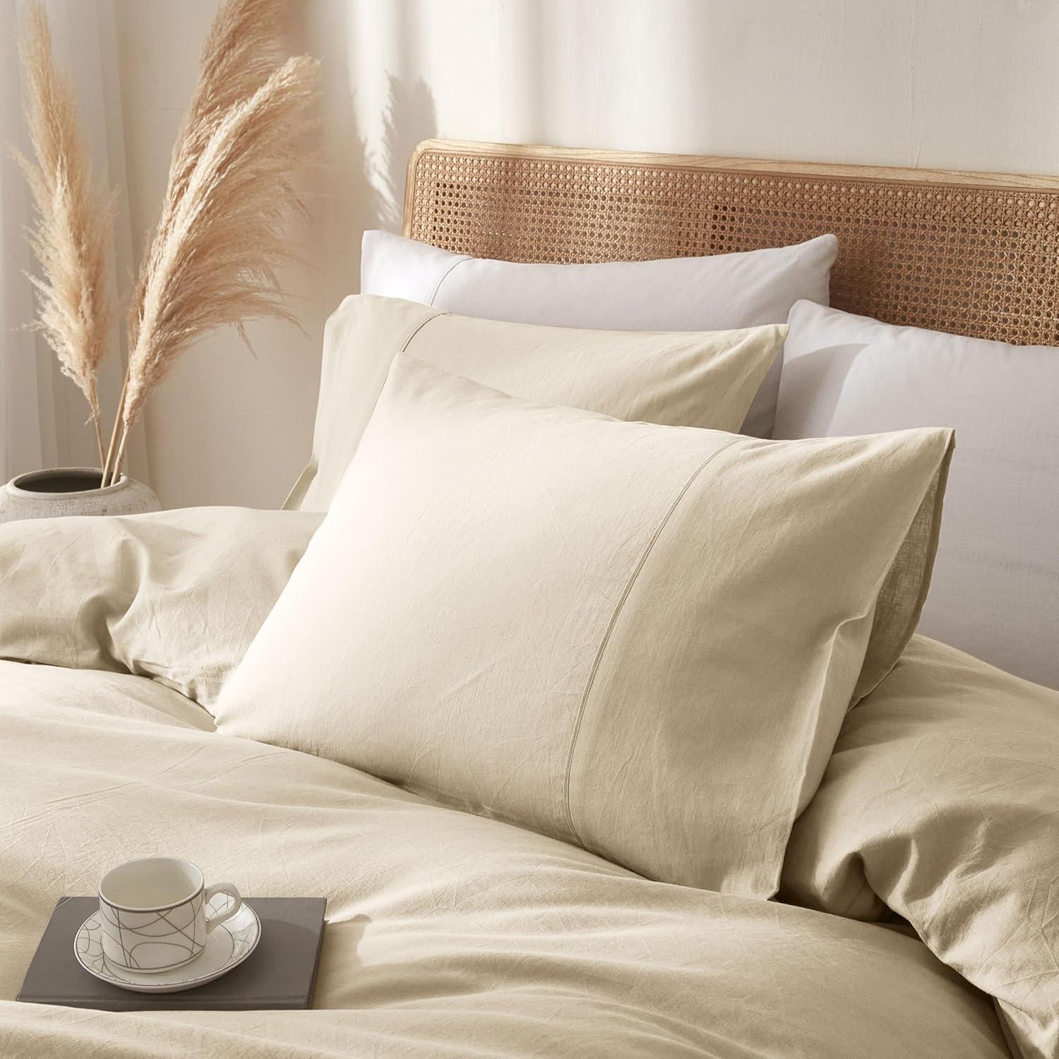100% Linen Duvet Cover, Pure French Flax Linen Duvet Cover - Nature Linen 3 Pieces (1 Duvet Cover 2 Pillowcases)