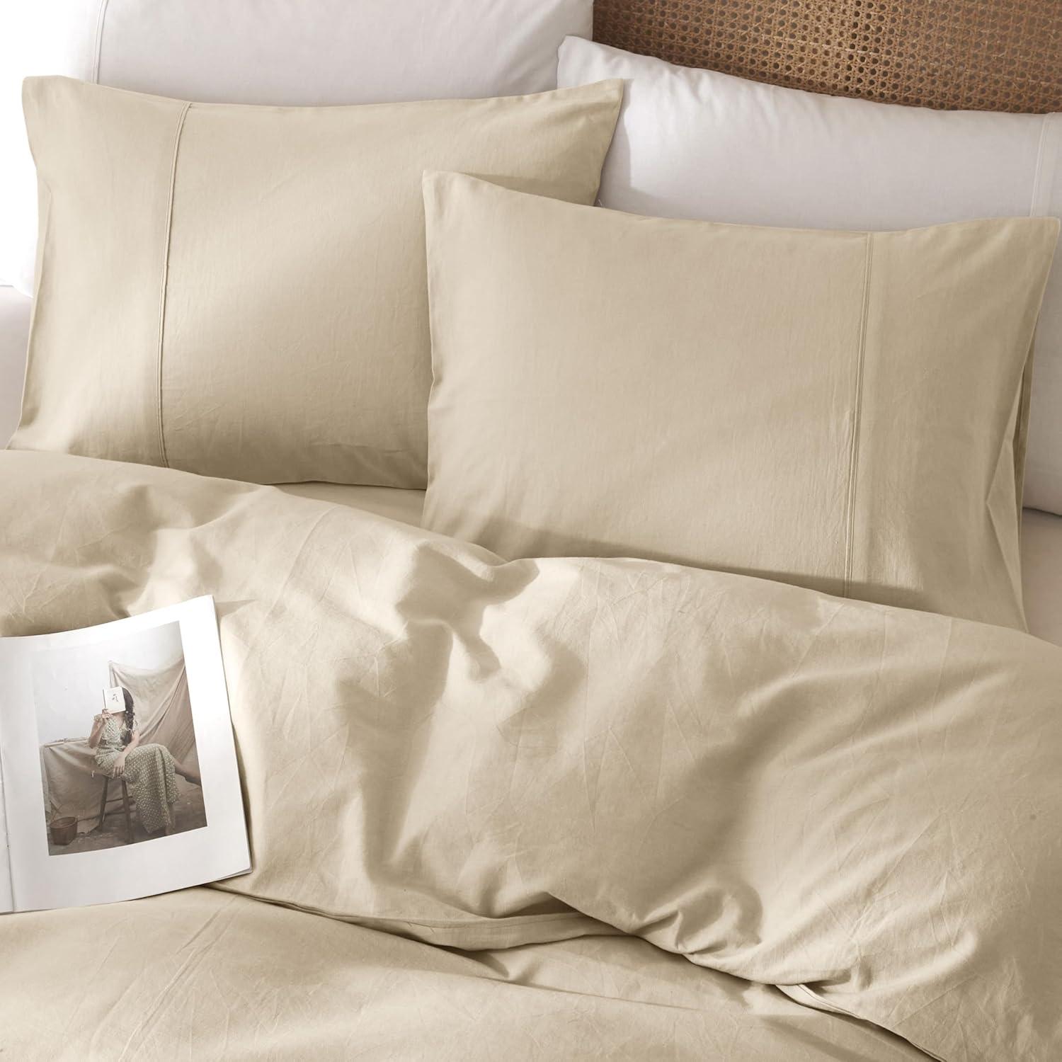 100% Linen Duvet Cover, Pure French Flax Linen Duvet Cover - Nature Linen 3 Pieces (1 Duvet Cover 2 Pillowcases)