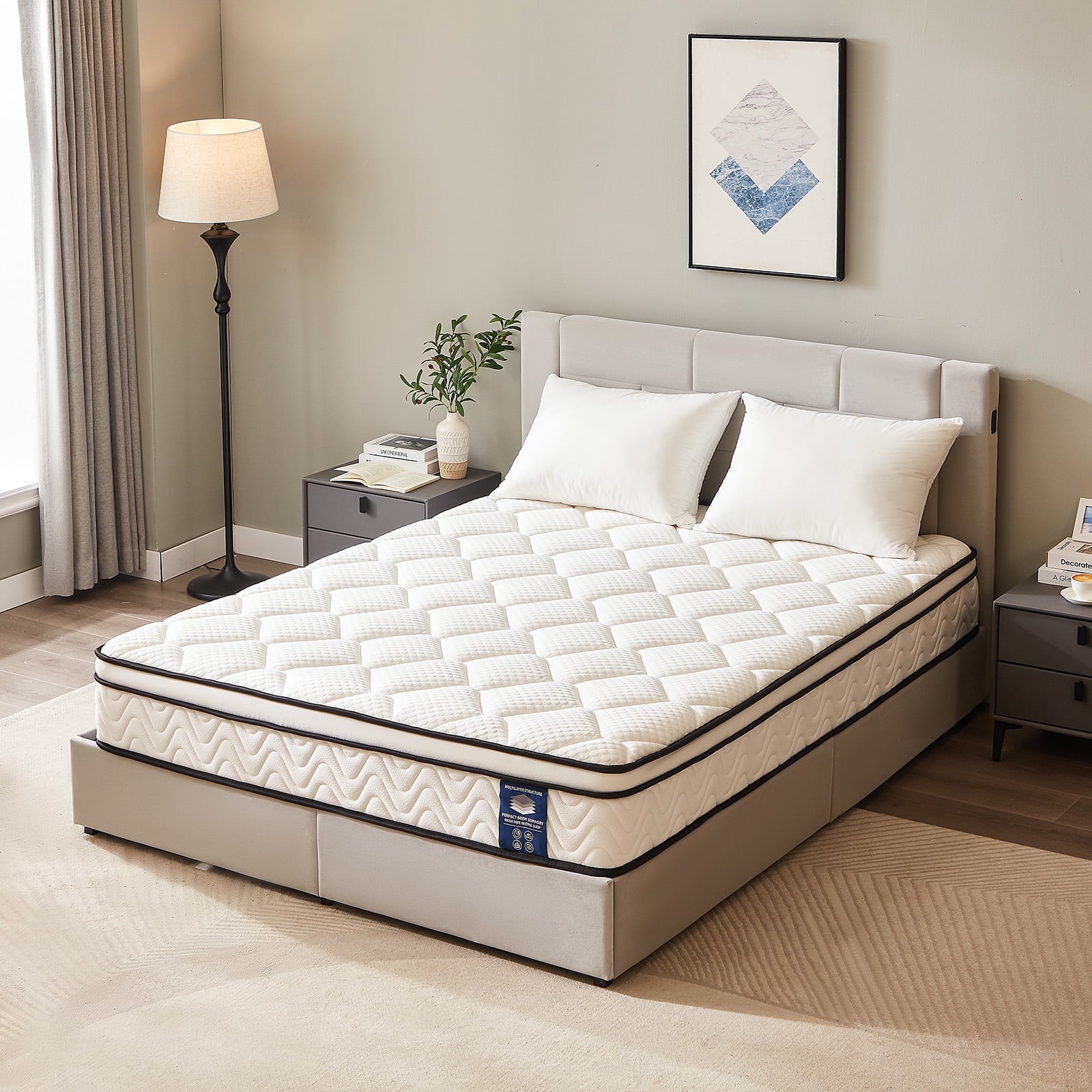 Gibaha Mattress, Gel Memory Foam and Pocket Spring Hybrid Mattress in a Box, Medium Firm, Pressure Relief, Adult